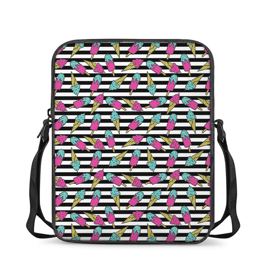 Black Striped Ice Cream Pattern Print Rectangular Crossbody Bag