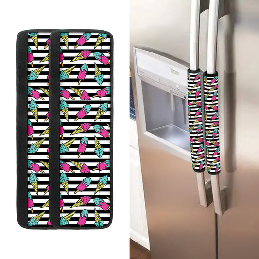 Black Striped Ice Cream Pattern Print Refrigerator Handle Covers