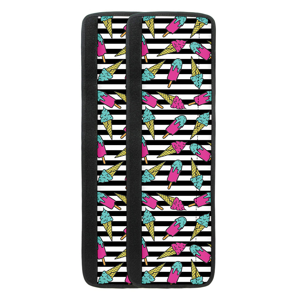 Black Striped Ice Cream Pattern Print Refrigerator Handle Covers