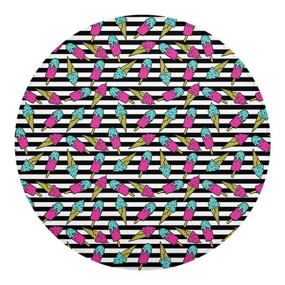 Black Striped Ice Cream Pattern Print Round Blanket