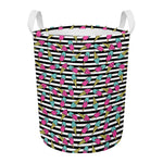 Black Striped Ice Cream Pattern Print Round Laundry Basket
