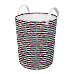 Black Striped Ice Cream Pattern Print Round Laundry Basket