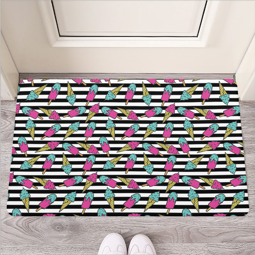 Black Striped Ice Cream Pattern Print Rubber Doormat