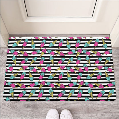 Black Striped Ice Cream Pattern Print Rubber Doormat