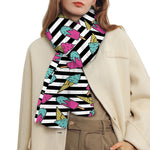 Black Striped Ice Cream Pattern Print Scarf
