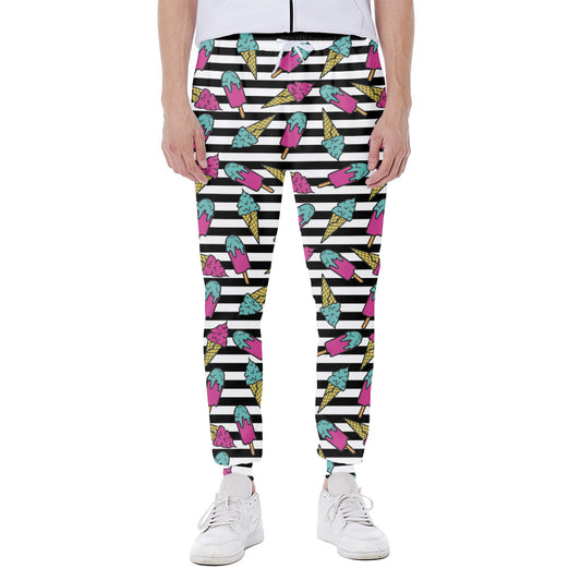 Black Striped Ice Cream Pattern Print Scuba Joggers