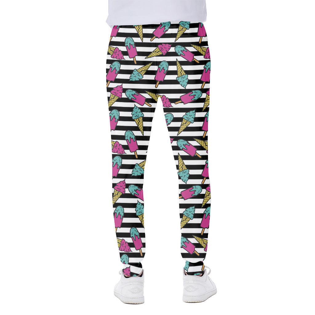 Black Striped Ice Cream Pattern Print Scuba Joggers