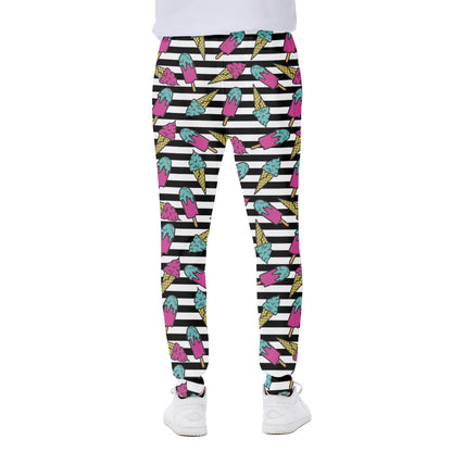 Black Striped Ice Cream Pattern Print Scuba Joggers