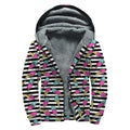 Black Striped Ice Cream Pattern Print Sherpa Lined Zip Up Hoodie