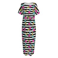 Black Striped Ice Cream Pattern Print Short Sleeve Long Nightdress