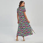 Black Striped Ice Cream Pattern Print Short Sleeve Maxi Dress
