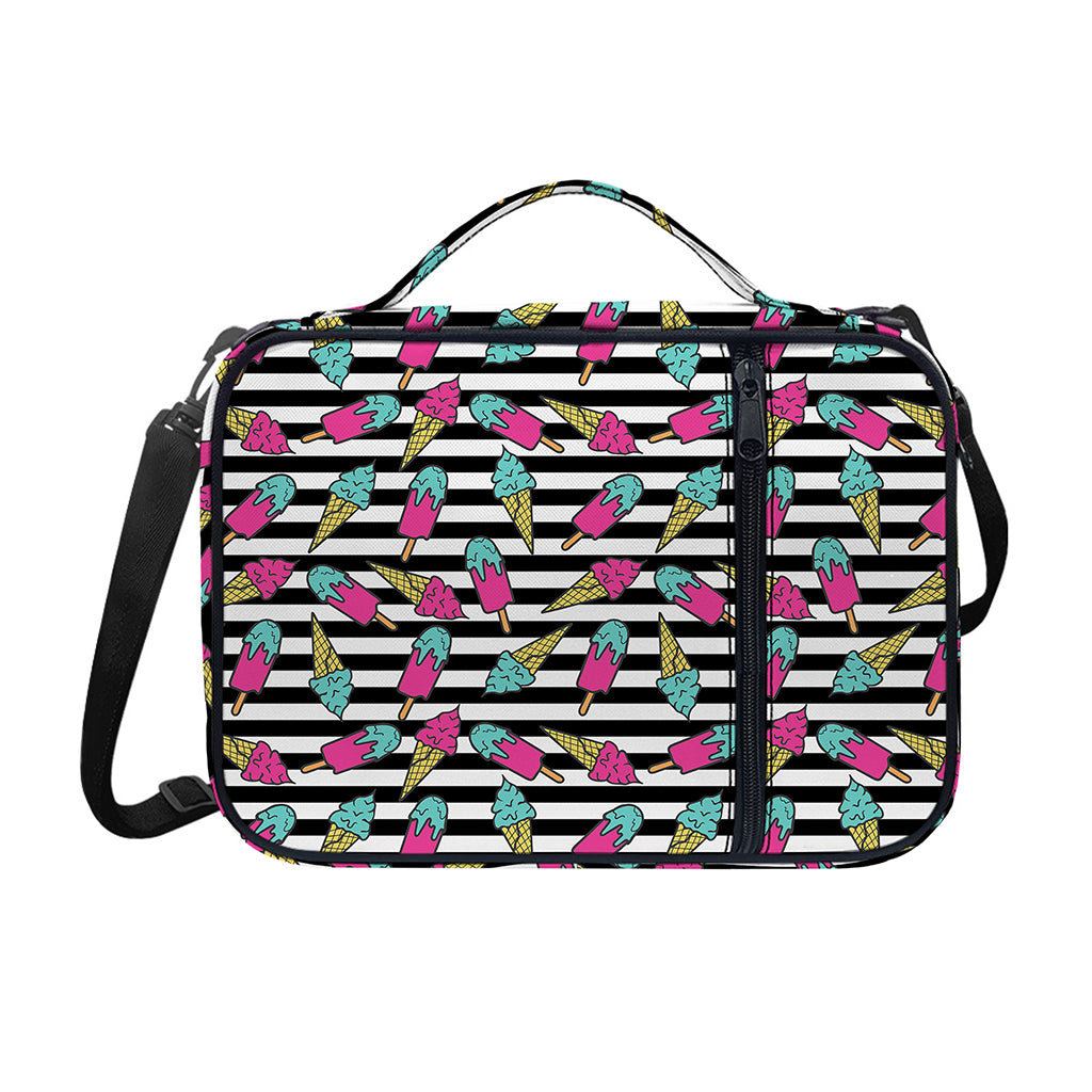 Black Striped Ice Cream Pattern Print Shoulder Strap Bible Bag