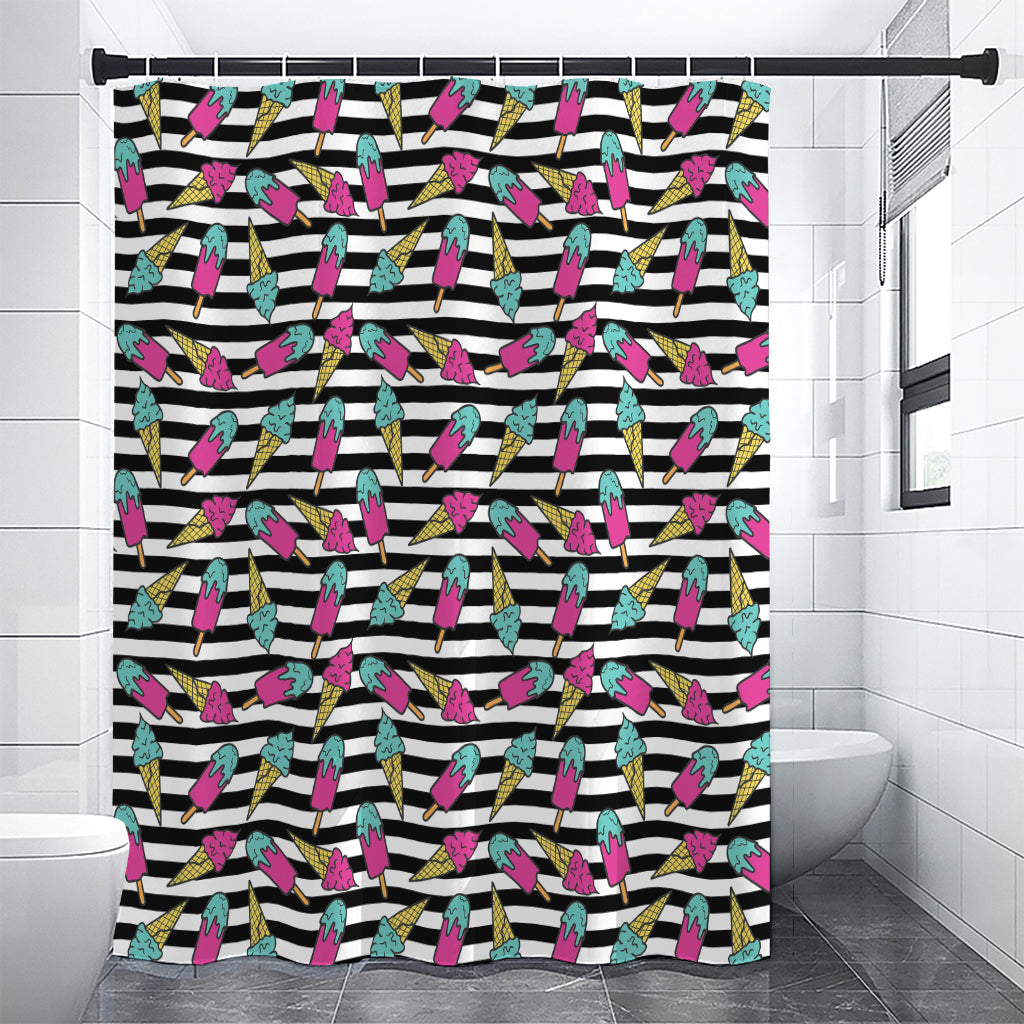 Black Striped Ice Cream Pattern Print Shower Curtain
