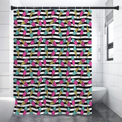 Black Striped Ice Cream Pattern Print Shower Curtain