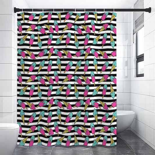 Black Striped Ice Cream Pattern Print Shower Curtain