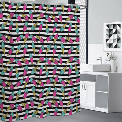 Black Striped Ice Cream Pattern Print Shower Curtain