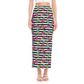 Black Striped Ice Cream Pattern Print Side Slit Maxi Skirt