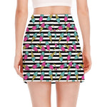Black Striped Ice Cream Pattern Print Side Slit Mini Skirt