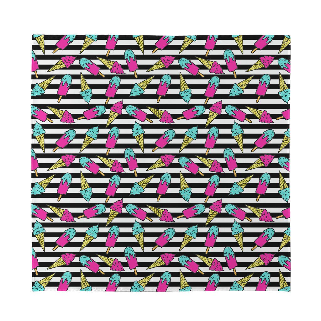 Black Striped Ice Cream Pattern Print Silk Bandana