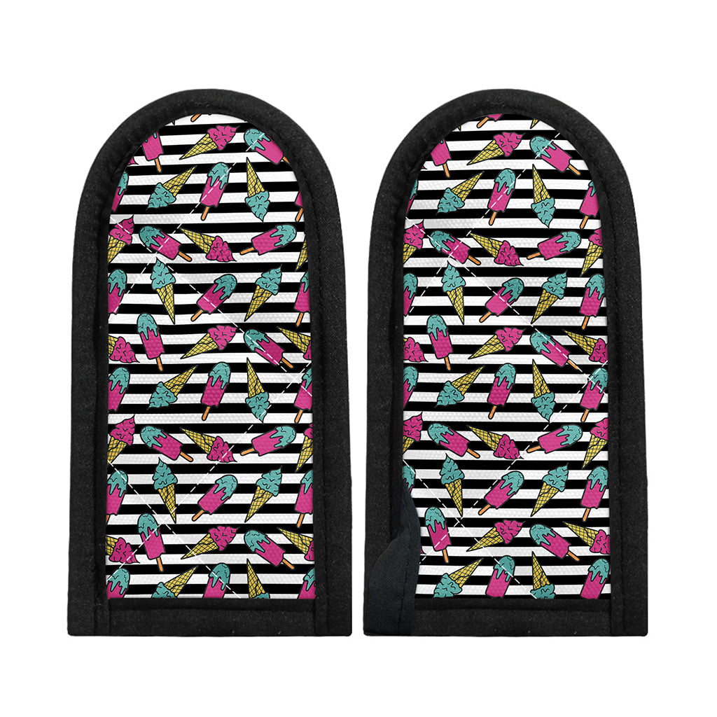 Black Striped Ice Cream Pattern Print Skillet Handle Cover