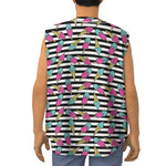 Black Striped Ice Cream Pattern Print Sleeveless Baseball Jersey