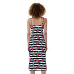 Black Striped Ice Cream Pattern Print Slim Fit Midi Cami Dress