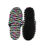 Black Striped Ice Cream Pattern Print Slippers