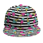 Black Striped Ice Cream Pattern Print Snapback Cap
