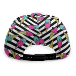 Black Striped Ice Cream Pattern Print Snapback Cap