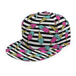 Black Striped Ice Cream Pattern Print Snapback Cap
