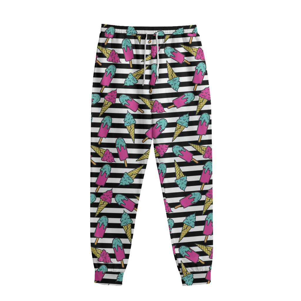 Black Striped Ice Cream Pattern Print Sweatpants