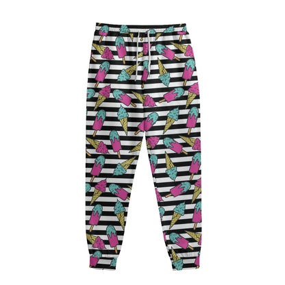 Black Striped Ice Cream Pattern Print Sweatpants