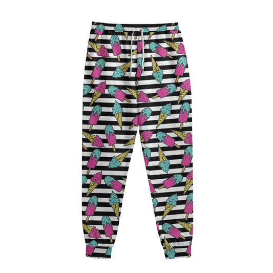 Black Striped Ice Cream Pattern Print Sweatpants