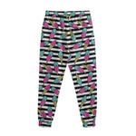 Black Striped Ice Cream Pattern Print Sweatpants