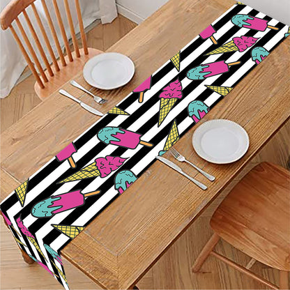 Black Striped Ice Cream Pattern Print Table Runner