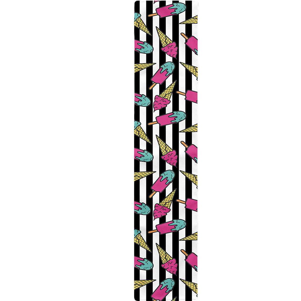 Black Striped Ice Cream Pattern Print Table Runner