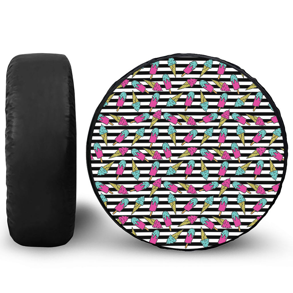 Black Striped Ice Cream Pattern Print Tire Cover