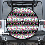 Black Striped Ice Cream Pattern Print Tire Cover With Camera Hole