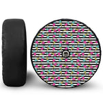 Black Striped Ice Cream Pattern Print Tire Cover With Camera Hole