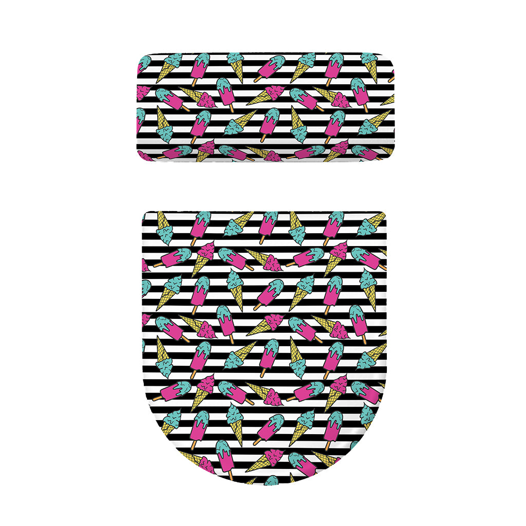 Black Striped Ice Cream Pattern Print Toilet Lid And Tank Cover Set