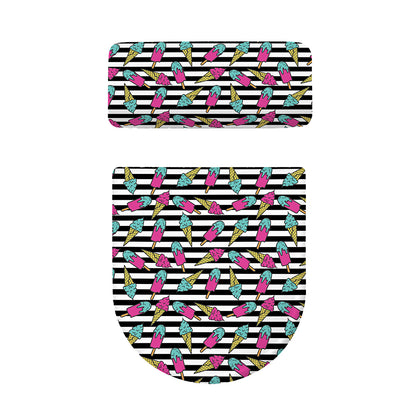 Black Striped Ice Cream Pattern Print Toilet Lid And Tank Cover Set