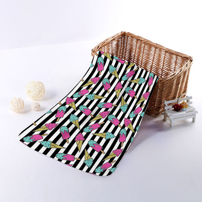 Black Striped Ice Cream Pattern Print Towel