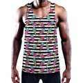 Black Striped Ice Cream Pattern Print Men's Workout Tank Top