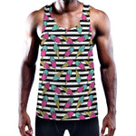 Black Striped Ice Cream Pattern Print Training Tank Top