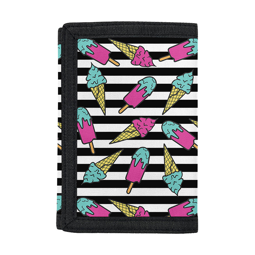 Black Striped Ice Cream Pattern Print Trifold Wallet
