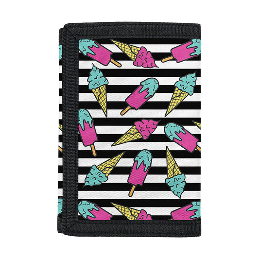 Black Striped Ice Cream Pattern Print Trifold Wallet