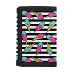 Black Striped Ice Cream Pattern Print Trifold Wallet