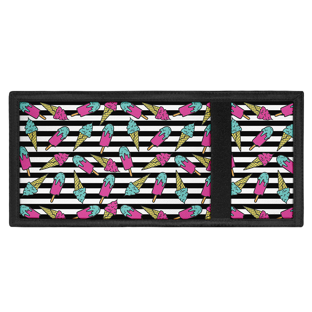 Black Striped Ice Cream Pattern Print Trifold Wallet