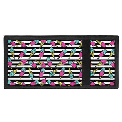 Black Striped Ice Cream Pattern Print Trifold Wallet