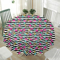 Black Striped Ice Cream Pattern Print Waterproof Round Tablecloth